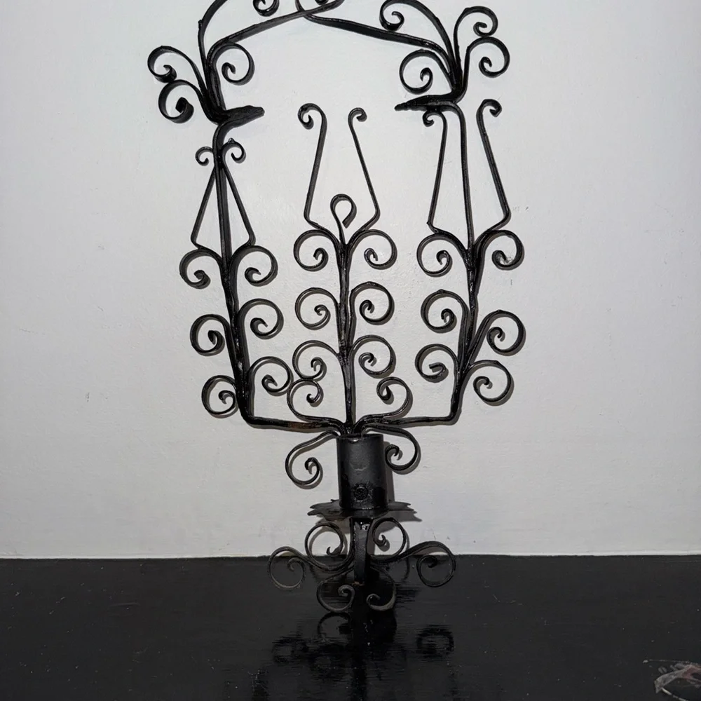 Vintage Black Wrought Iron Wall Sconce candle holder